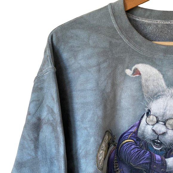 Tie Dye White Rabbit Graphic Sweatshirt Green Bluish Grey Lightweight Sz Md - Picture 12 of 15